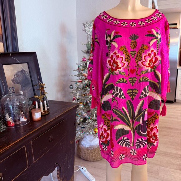 FARM Rio Dresses & Skirts - FARM Rio Summer Dress  Tropical Colors Tassel Trim Open Back